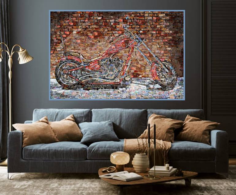 Original Expressionism Motorcycle Collage by Alex Loskutov