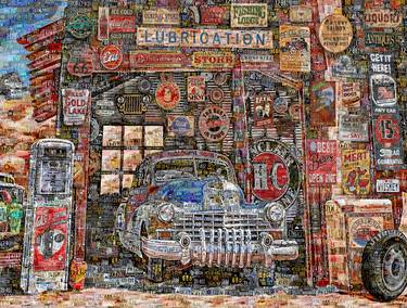 Old America. Service Station. Route 66. Art Collage Poster Print thumb