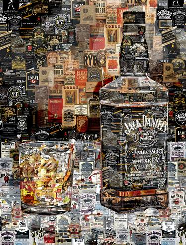 Whiskey JD With Glass Art Collage Poster Print thumb