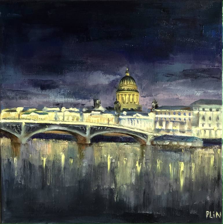 City night lights printable painting art Painting by POLINA KUPRIANOVA ...