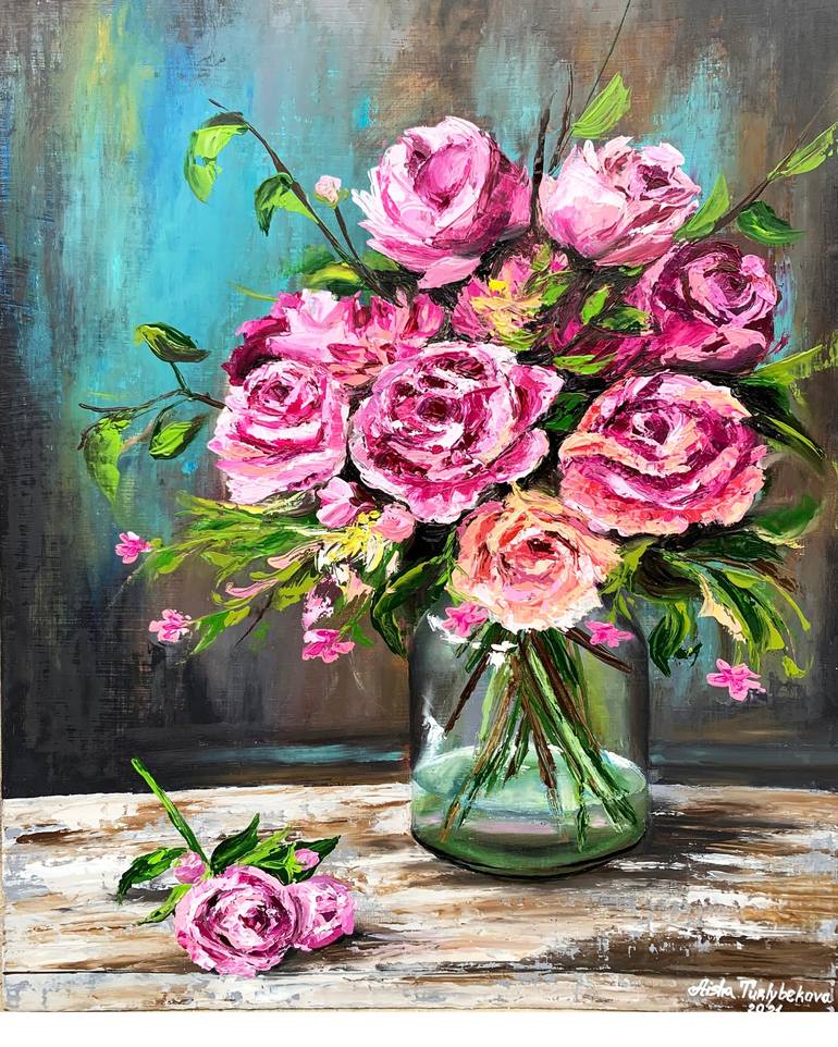 Print of Fine Art Floral Paintings by Aisha Turlybek