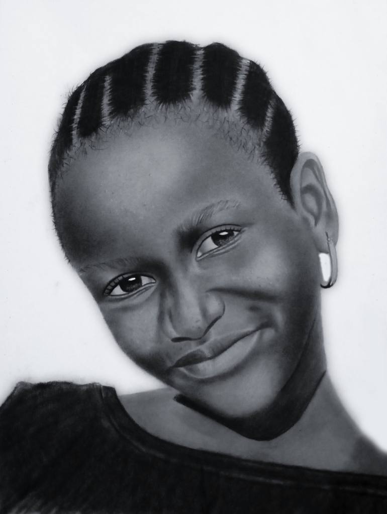 Original Men Drawing by Anthony Edem Toneroartwork | Realism Art on Paper | The little Girl