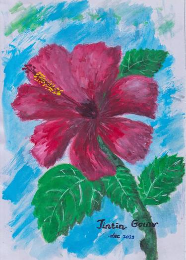 original watercolor painting of Red hibiscus thumb