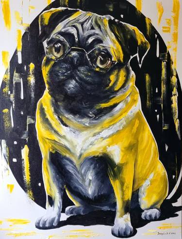 Oil painting dog Pug thumb