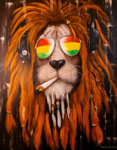 Original oil painting on canvas Gangster Lion, thumb