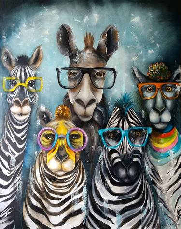 Original handmade Oil Painting animal zebras thumb