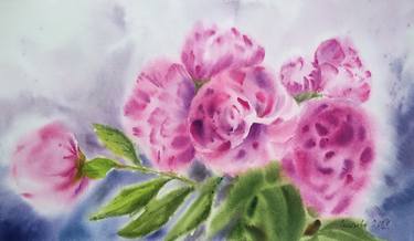 DELICATE PINK PEONIES. Painting peonies pink bouquet watercolor thumb