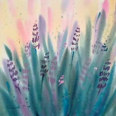 SUNNY LAVENDER. A bright painting with lavender in an abstract manner in sunny colors thumb