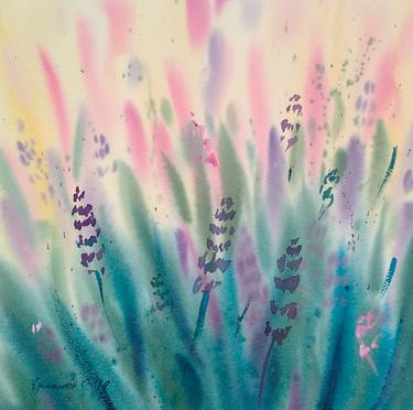 SUNNY LAVENDER #2. A bright painting with lavender in an abstract manner in sunny colors thumb