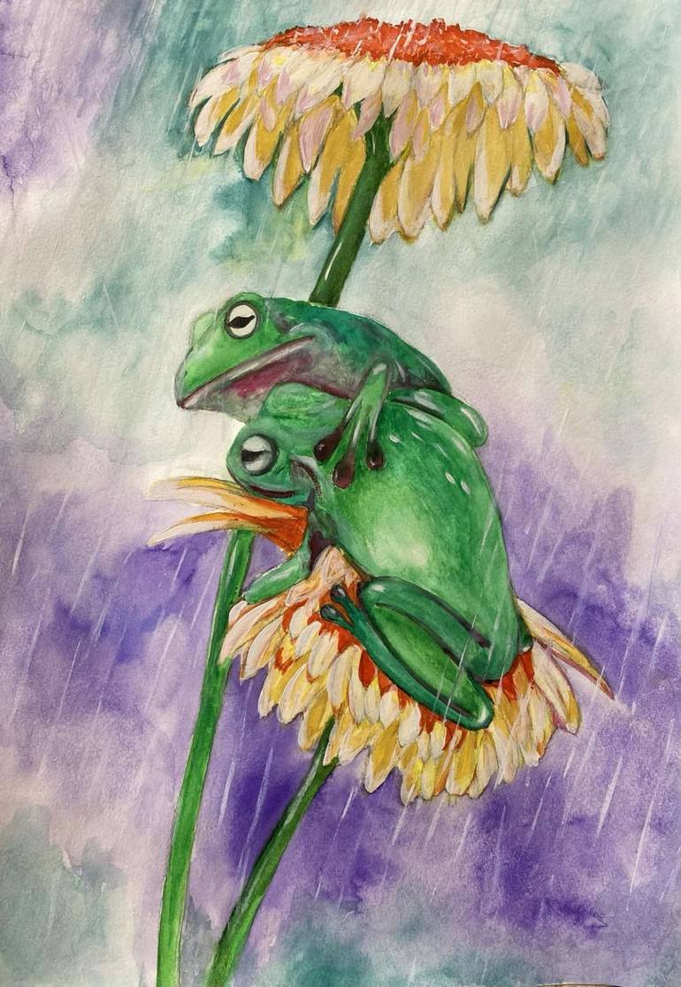 Frogs in love Painting by Olga Isaieva