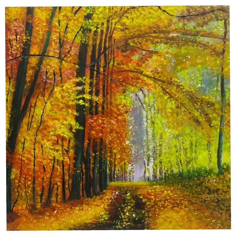 AUTUMN FOREST ACRYLIC PAINTING Painting by Sundas Wahid | Saatchi Art