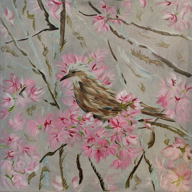 The Bird On A Cherry Tree Painting by Egor Novikov | Saatchi Art