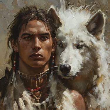 The Hunter and the White Wolf - Fine Art Collection - New Series thumb