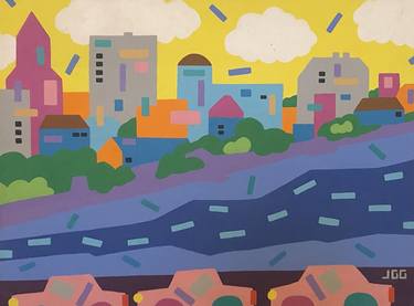 Original Abstract Cities Paintings by Geoffrey Golson