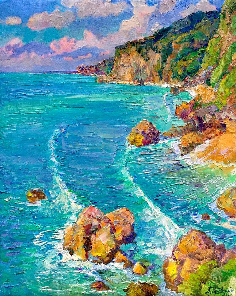Seascape Digital Art Print Coastal Art Vintage Inspired 