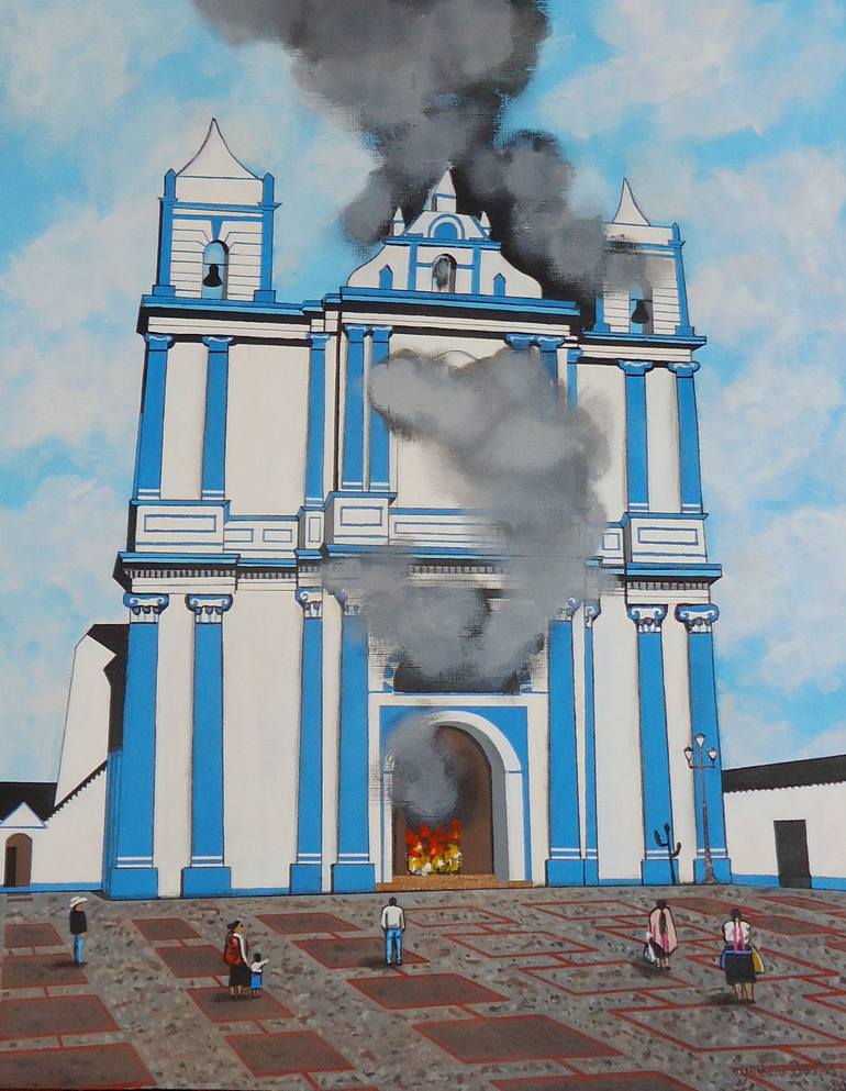 Iglesia de Santa Lucia, Chiapas Painting by Ignacio Aramburu | Saatchi Art