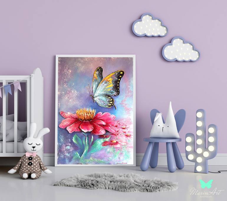 Texture Flowers and Butterfly Art Painting by Marina Carteva