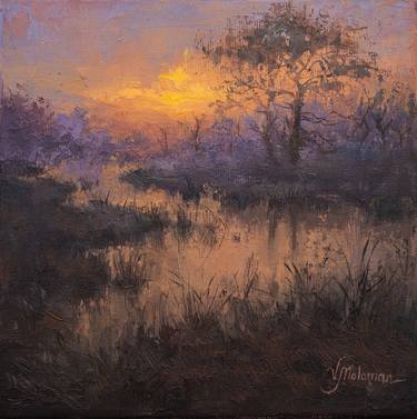 Misty marsh oil painting, original, handmade, thumb