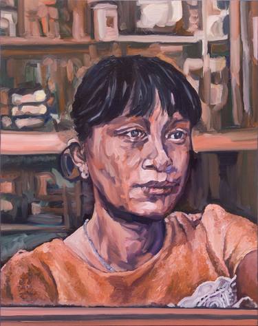 The shopkeeper in Vietnam - 30F - (oil on canvas). thumb