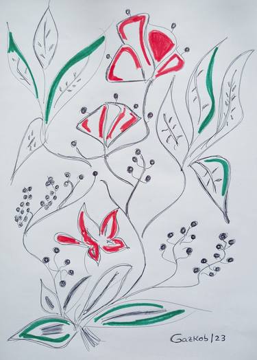 Original Minimalism Floral Drawings by A Gazkob
