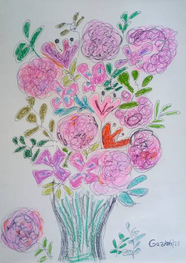 Original Impressionism Floral Drawings by A Gazkob