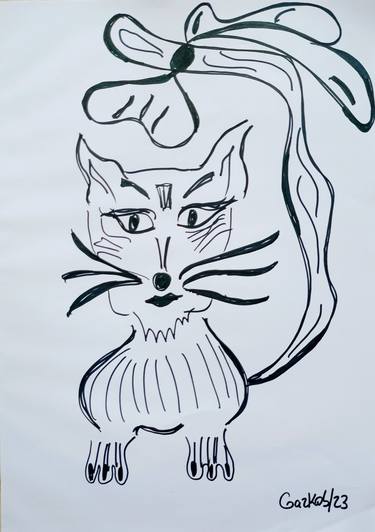 Original Surrealism Cats Drawings by A Gazkob