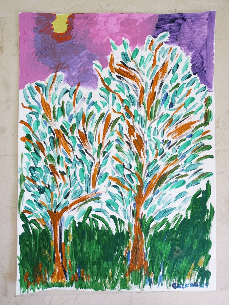 Original Impressionism Tree Painting by A Gazkob