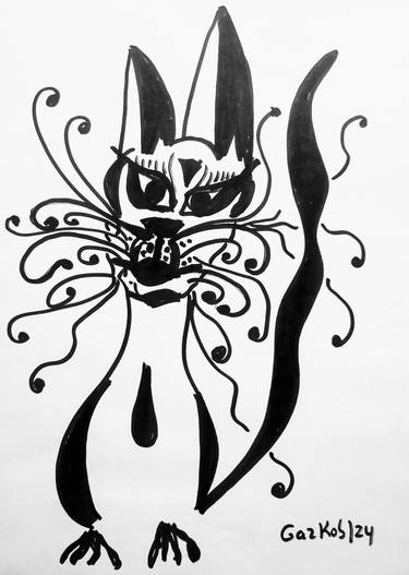 Original Black & White Cats Drawing by A Gazkob