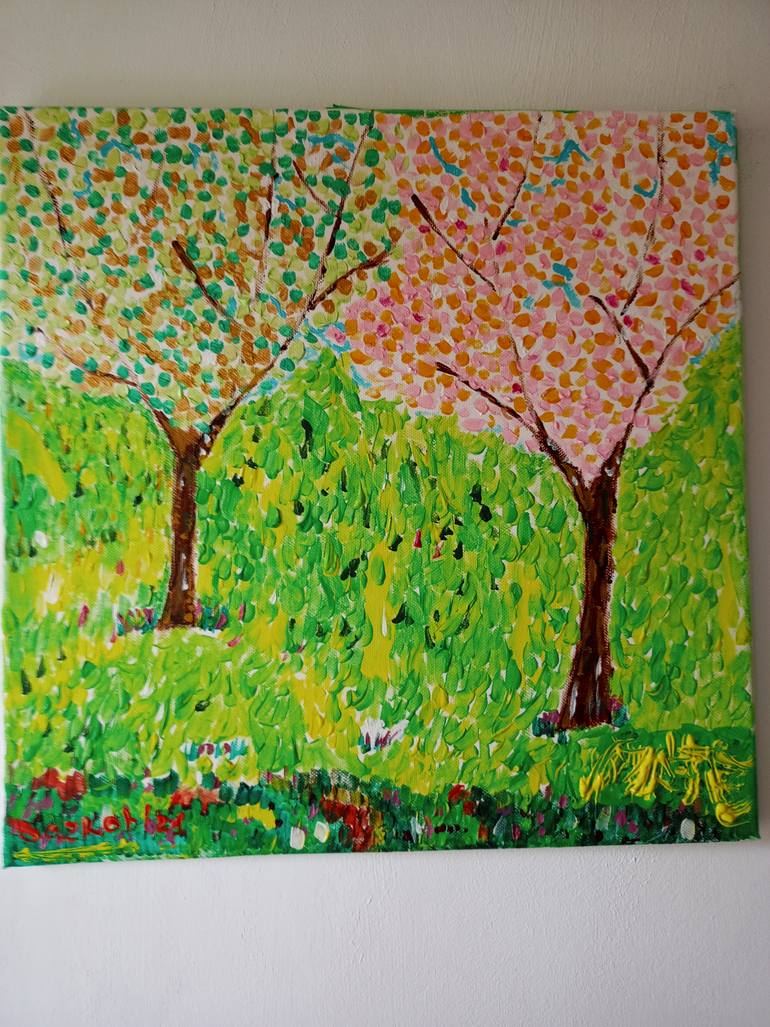 Original Art Deco Nature Painting by A Gazkob