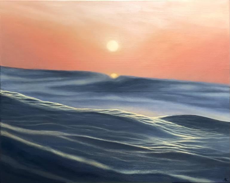 Abstract Original Painting Sunrise at Sea 16x20 inch Canvas