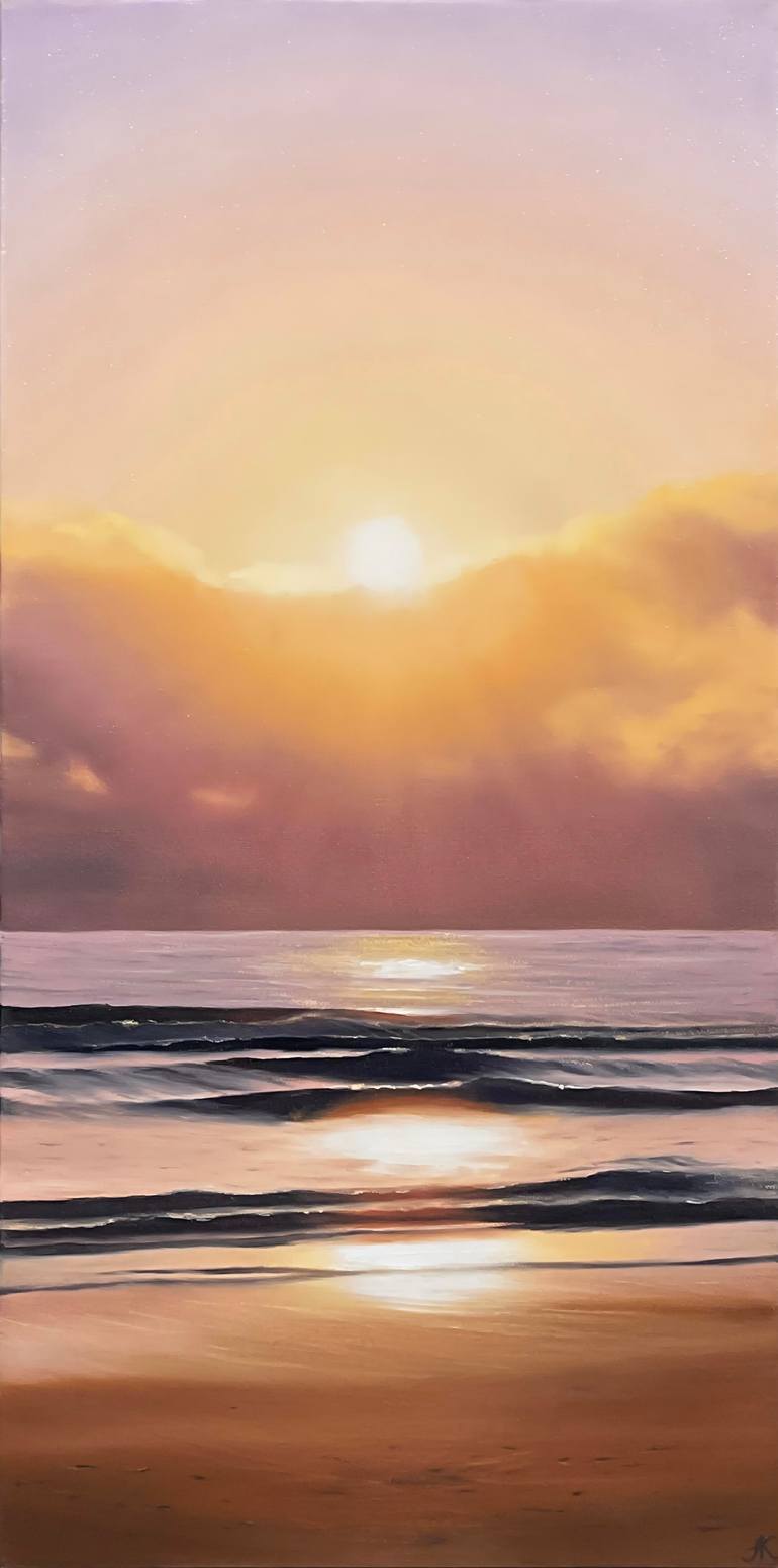 Original Seascape Painting by Alla Kallass | Photorealism Art on Canvas | Sun-Kissed Ocean