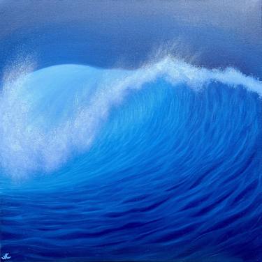 Moonlight - 24x24 Inch Blue Splashing Wave Oil Painting thumb