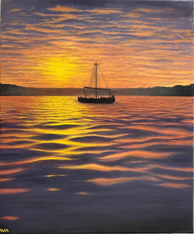 Emerging Light - Original Realistic Seascape Painting oil on round 24  canvas