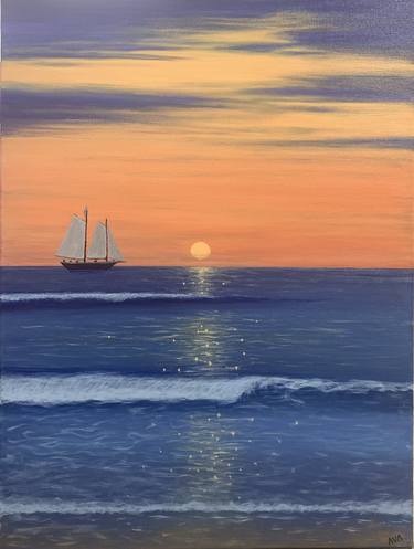 Distance - 18x24 Inch Seascape Sunset Painting thumb