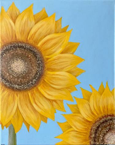 Happy Sunflowers - 16x20 Inch Floral Acrylic Painting, Yellow Orange Flowers thumb
