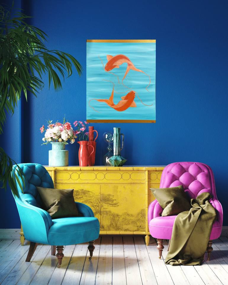Original Abstract Fish Painting by Alla Kallass