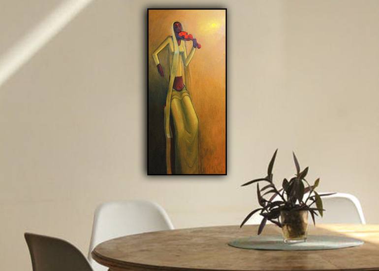 Original Folk Abstract Painting by Basil Cooray