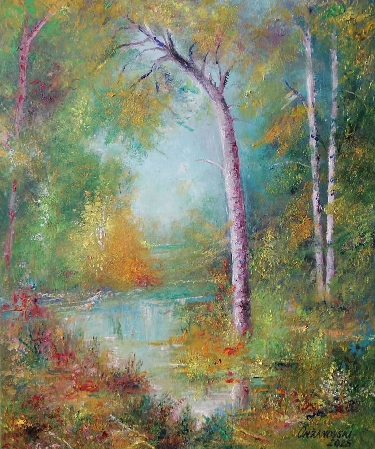 Original Landscape Painting by Ljubo Ordzanovski | Impressionism Art on Canvas | Afternoon by the Lake