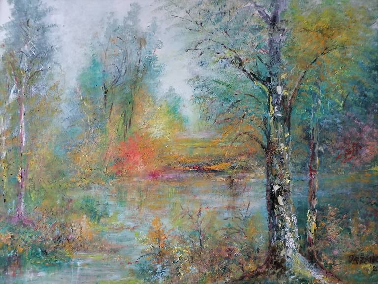 Original Landscape Painting by Ljubo Ordzanovski | Impressionism Art on Canvas | LAKE IN THE PARK
