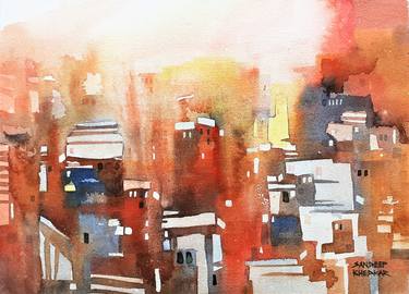 Print of Abstract Cities Paintings by Sandeep Khedkar
