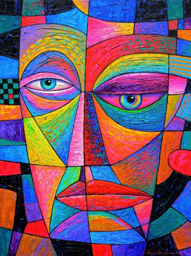 Original Cubism Abstract Paintings by Opas Chotiphantawanon