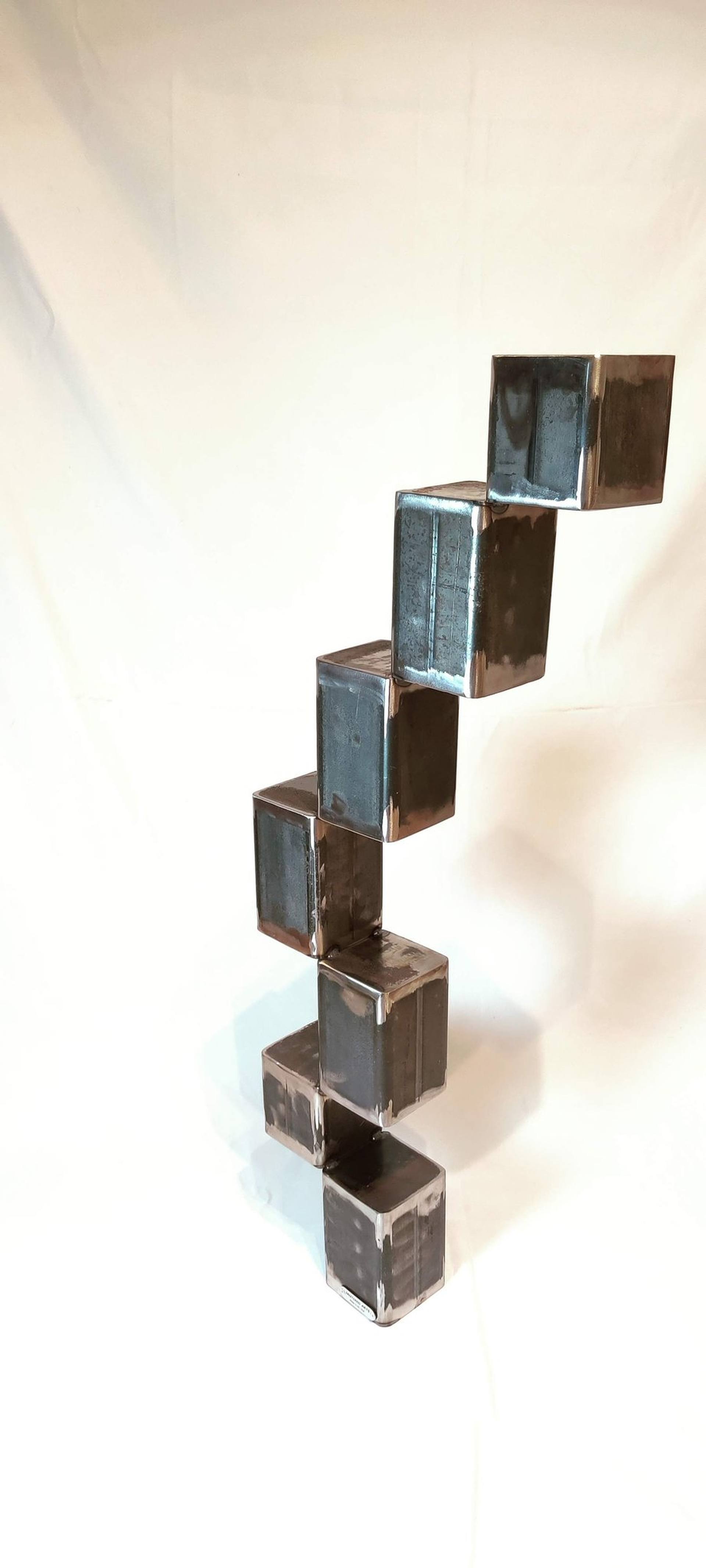 Metal Art Cube Sculpture 'Podium Effect' Steel Gravity Defying