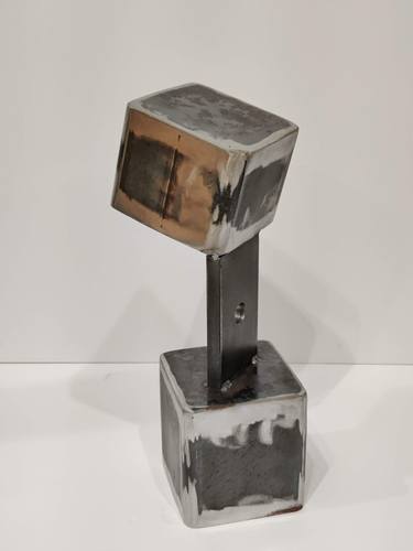 Metal Abstract Cube Sculpture 'Cliffhanger' Metal Art thumb