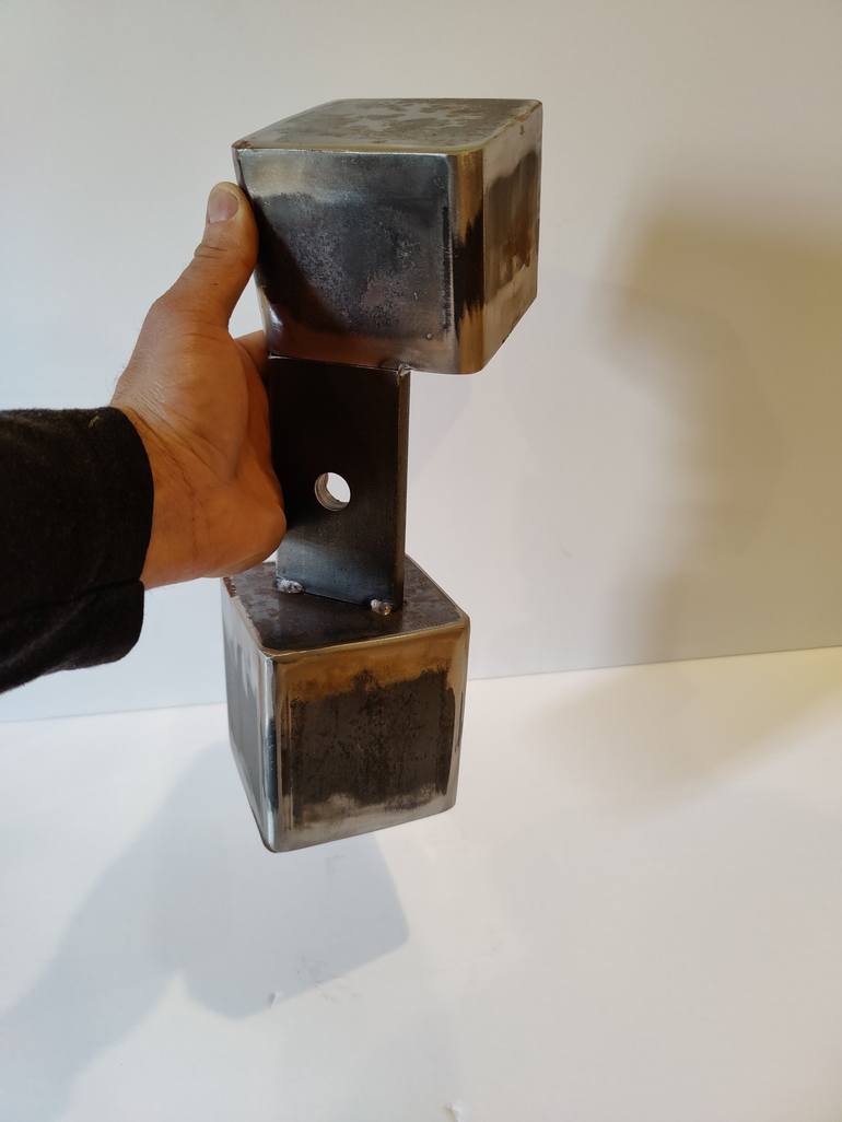 Metal Art Cube Sculpture 'Podium Effect' Steel Gravity Defying