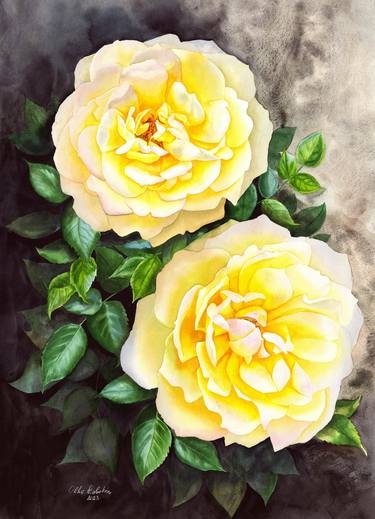 Watercolour yellow roses thumb