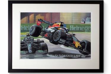 Lewis Hamilton & max Verstappen F1 Crash - Framed print 97x71cm thumb