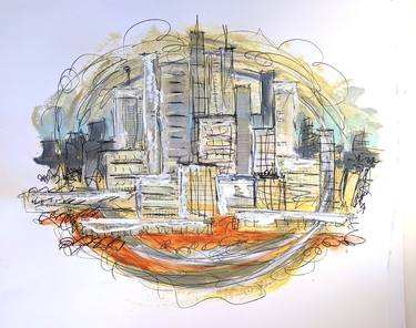 Original Abstract Expressionism Cities Mixed Media by Hugh DeWitte