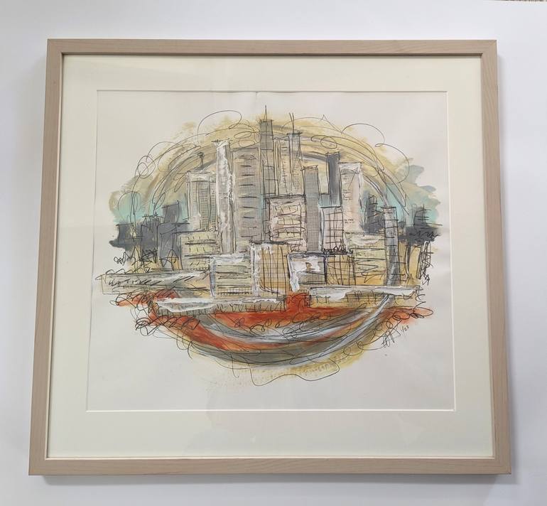 Original Abstract Expressionism Cities Mixed Media by Hugh DeWitte