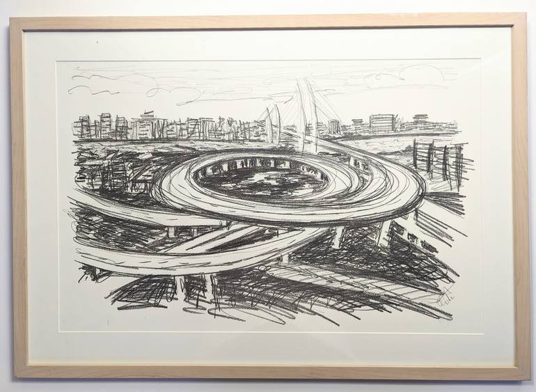 Original Expressionism Cities Drawing by Hugh DeWitte