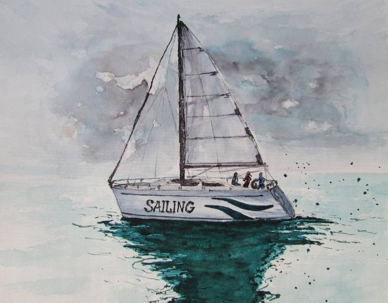 Original Yacht Painting by Julia Kalinceva